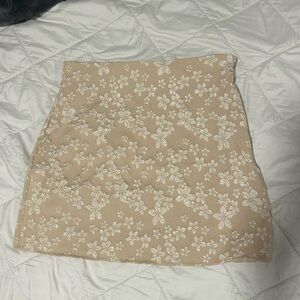 Tan Mini Skirt with Floral Details